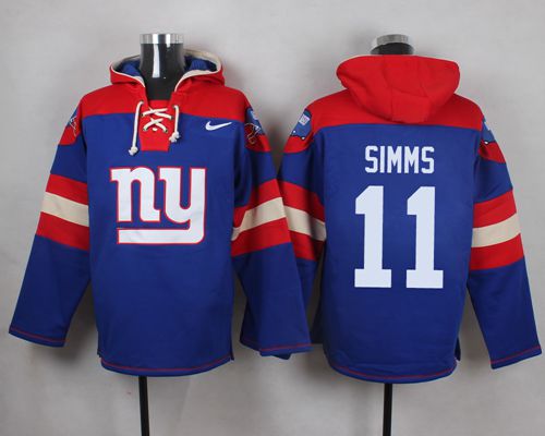 Nike Giants #11 Phil Simms Royal Blue Player Pullover NFL Hoodie - Click Image to Close